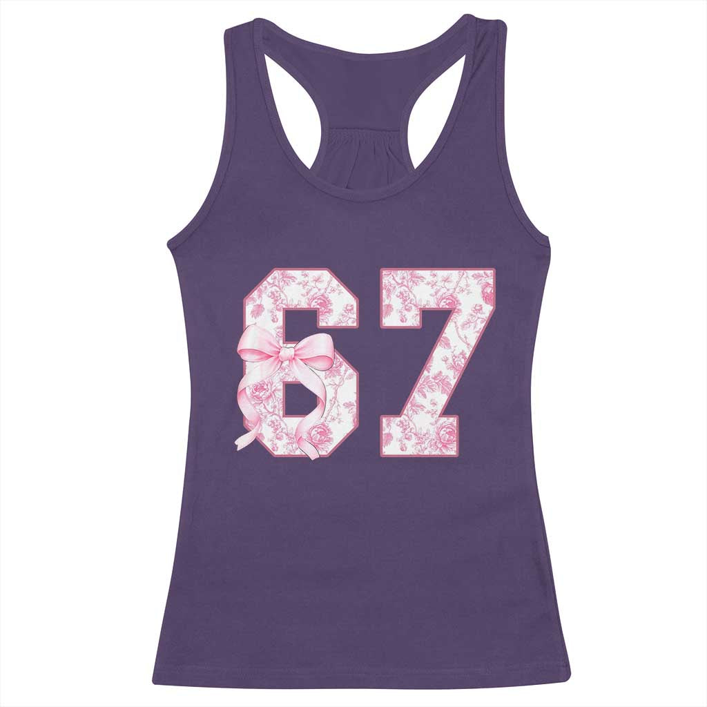 Six Seven Coquette Girl Racerback Tank Top Funny 67 Meme Gen Alpha Slang Pink Floral Bow Aesthetic TS10 Purple Print Your Wear