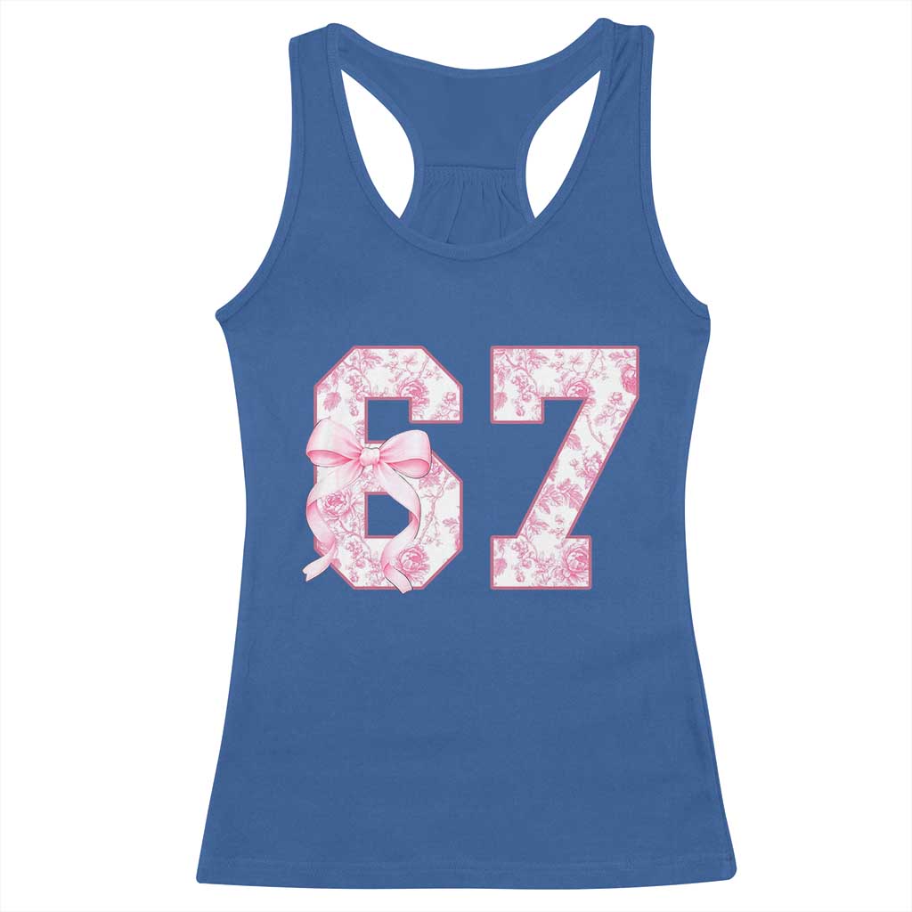 Six Seven Coquette Girl Racerback Tank Top Funny 67 Meme Gen Alpha Slang Pink Floral Bow Aesthetic TS10 Royal Blue Print Your Wear