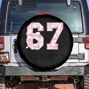 Six Seven Coquette Girl Spare Tire Cover Funny 67 Meme Gen Alpha Slang Pink Floral Bow Aesthetic TS10 No hole Black Print Your Wear