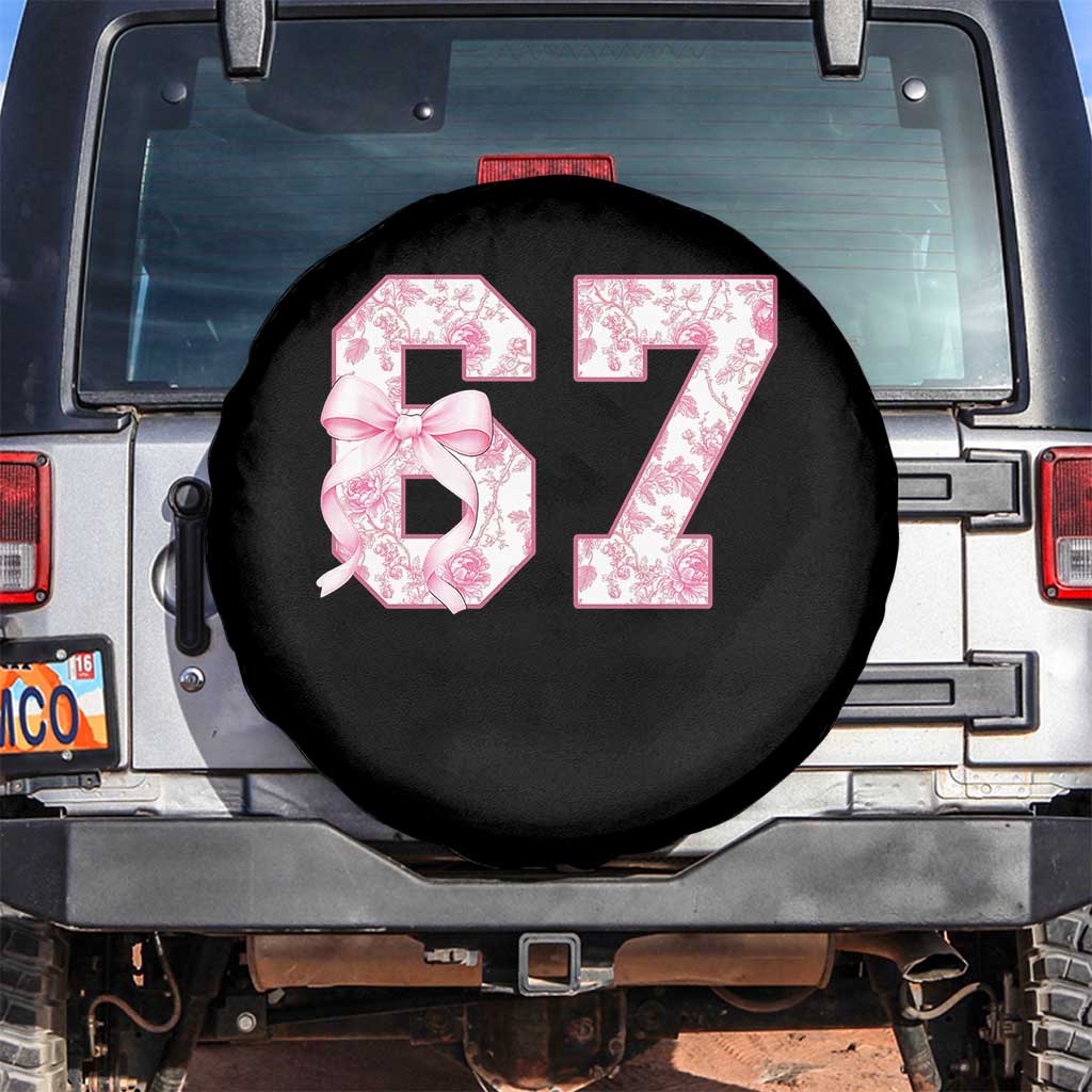 Six Seven Coquette Girl Spare Tire Cover Funny 67 Meme Gen Alpha Slang Pink Floral Bow Aesthetic TS10 No hole Black Print Your Wear