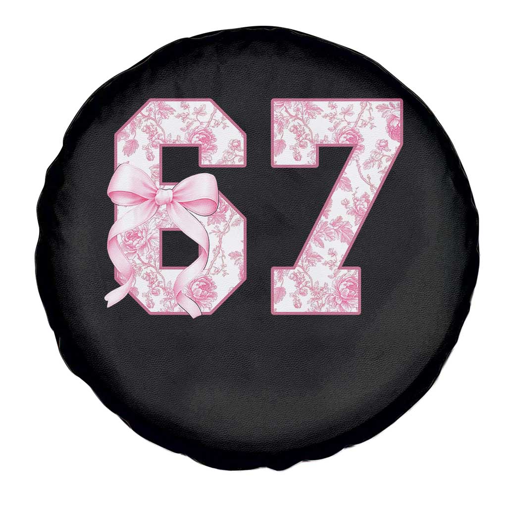 Six Seven Coquette Girl Spare Tire Cover Funny 67 Meme Gen Alpha Slang Pink Floral Bow Aesthetic TS10 Print Your Wear