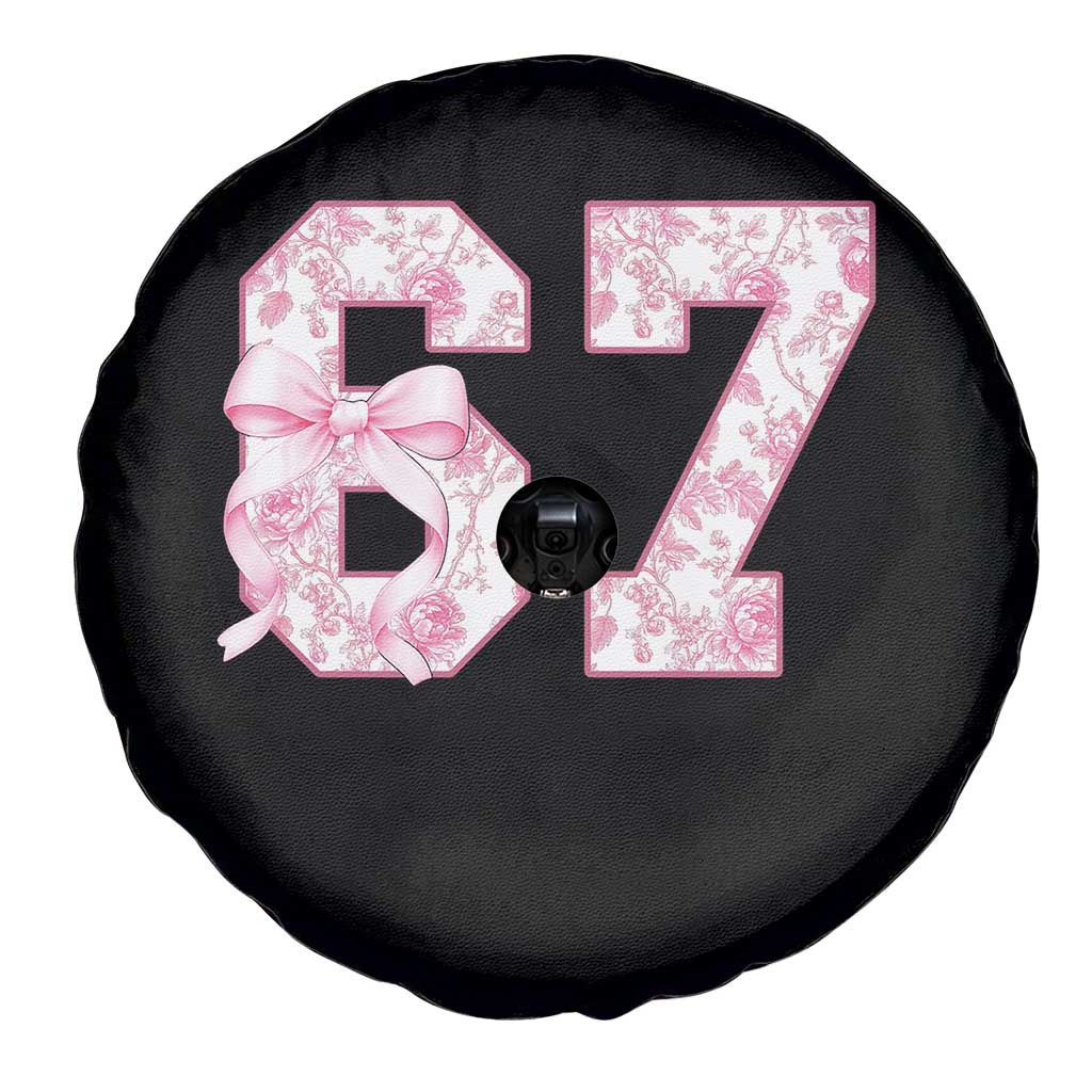 Six Seven Coquette Girl Spare Tire Cover Funny 67 Meme Gen Alpha Slang Pink Floral Bow Aesthetic TS10 Print Your Wear