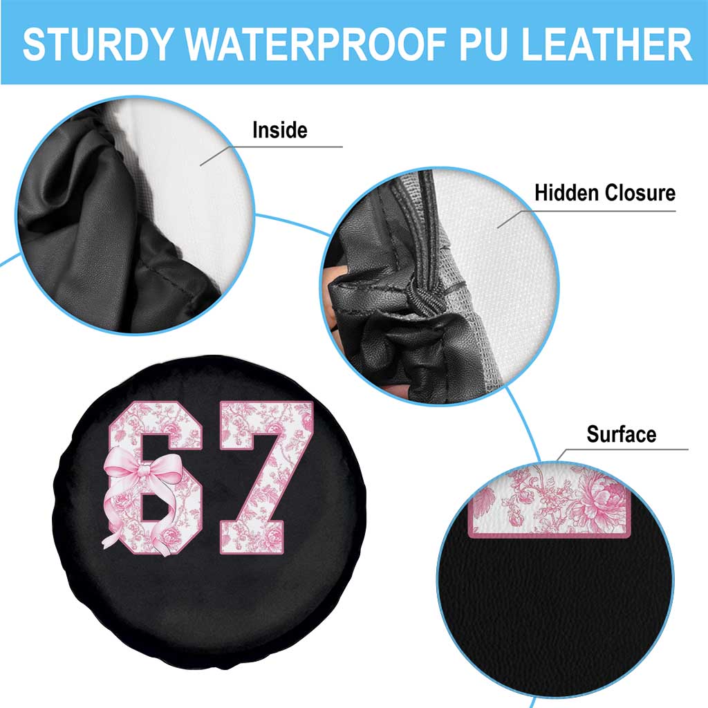 Six Seven Coquette Girl Spare Tire Cover Funny 67 Meme Gen Alpha Slang Pink Floral Bow Aesthetic TS10 Print Your Wear