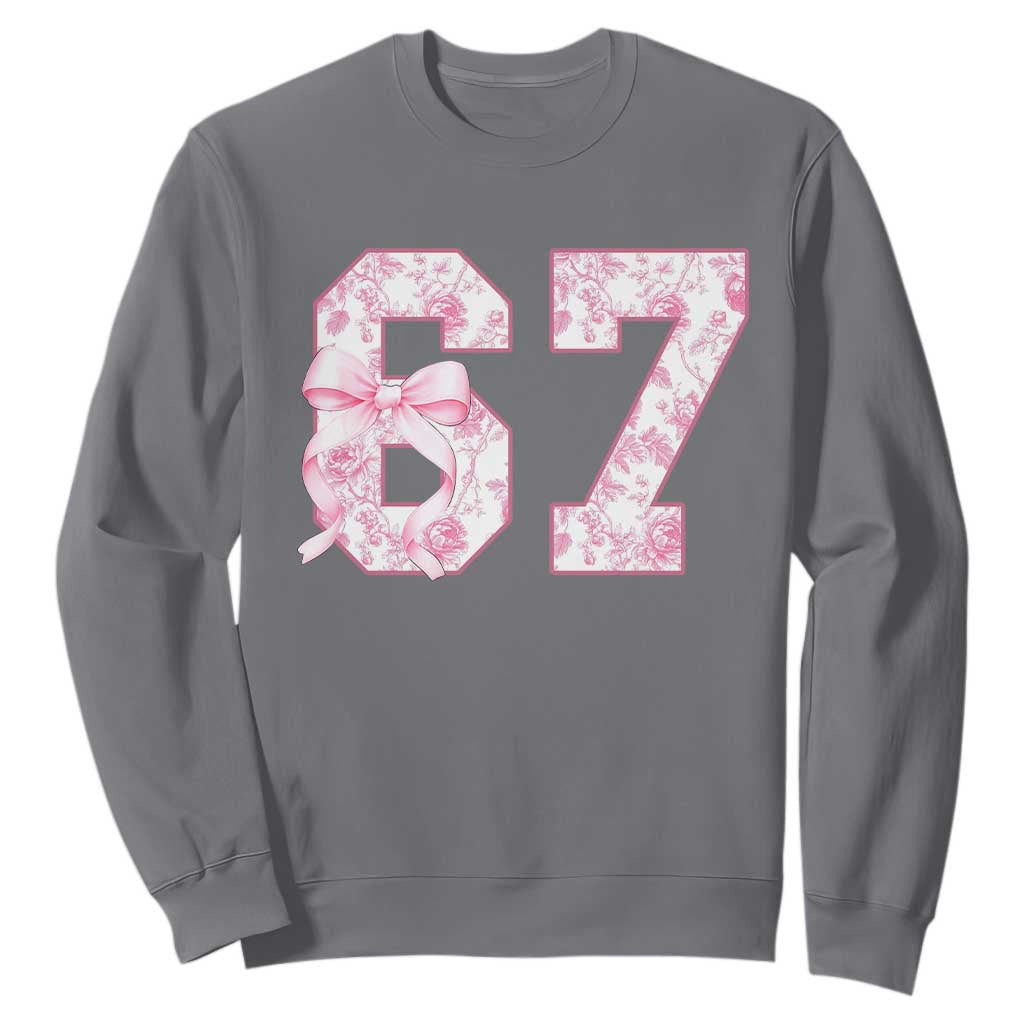Six Seven Coquette Girl Sweatshirt Funny 67 Meme Gen Alpha Slang Pink Floral Bow Aesthetic TS10 Charcoal Print Your Wear