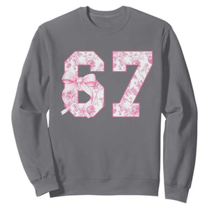 Six Seven Coquette Girl Sweatshirt Funny 67 Meme Gen Alpha Slang Pink Floral Bow Aesthetic TS10 Charcoal Print Your Wear