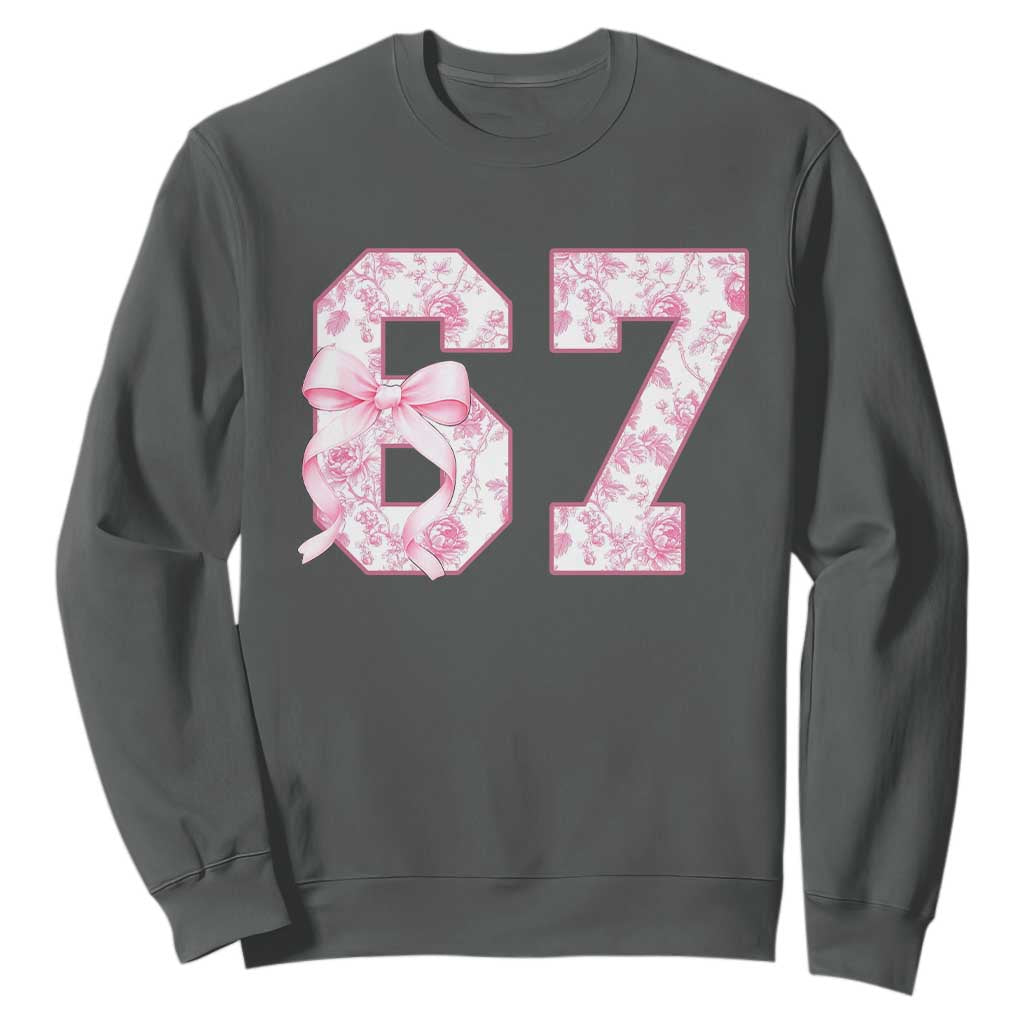 Six Seven Coquette Girl Sweatshirt Funny 67 Meme Gen Alpha Slang Pink Floral Bow Aesthetic TS10 Dark Heather Print Your Wear