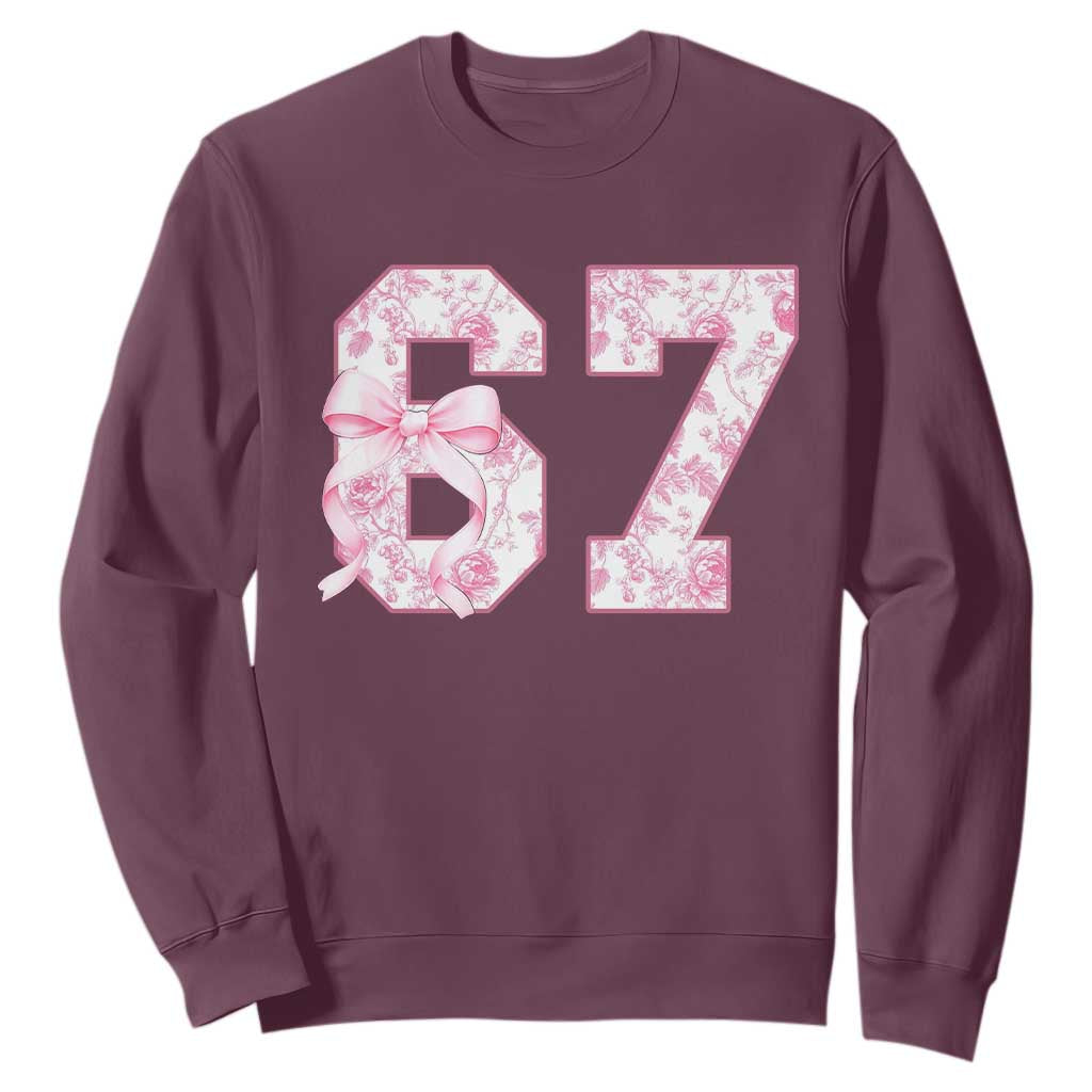 Six Seven Coquette Girl Sweatshirt Funny 67 Meme Gen Alpha Slang Pink Floral Bow Aesthetic TS10 Maroon Print Your Wear