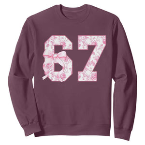 Six Seven Coquette Girl Sweatshirt Funny 67 Meme Gen Alpha Slang Pink Floral Bow Aesthetic TS10 Maroon Print Your Wear