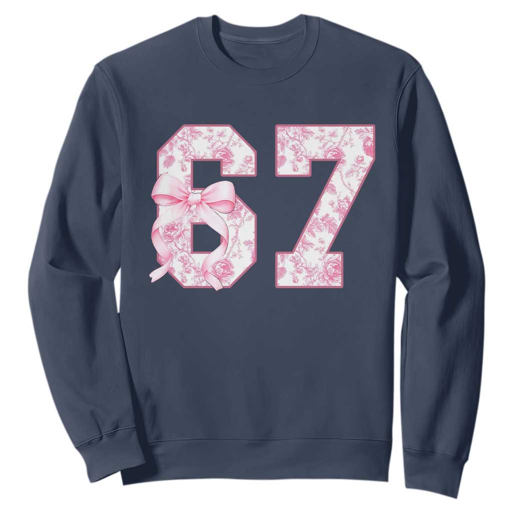 Six Seven Coquette Girl Sweatshirt Funny 67 Meme Gen Alpha Slang Pink Floral Bow Aesthetic TS10 Navy Print Your Wear