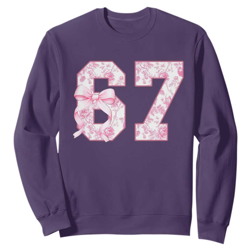 Six Seven Coquette Girl Sweatshirt Funny 67 Meme Gen Alpha Slang Pink Floral Bow Aesthetic TS10 Purple Print Your Wear