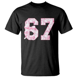 Six Seven Coquette Girl T Shirt Funny 67 Meme Gen Alpha Slang Pink Floral Bow Aesthetic TS10 Black Print Your Wear