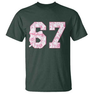 Six Seven Coquette Girl T Shirt Funny 67 Meme Gen Alpha Slang Pink Floral Bow Aesthetic TS10 Dark Forest Green Print Your Wear