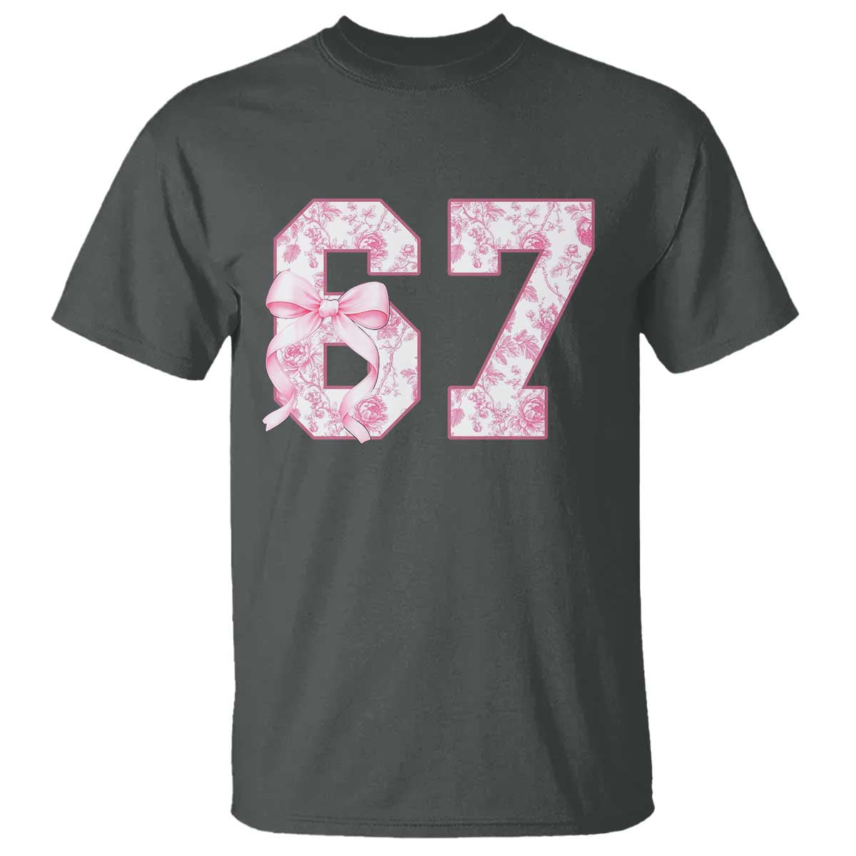 Six Seven Coquette Girl T Shirt Funny 67 Meme Gen Alpha Slang Pink Floral Bow Aesthetic TS10 Dark Heather Print Your Wear