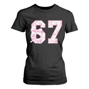 Six Seven Coquette Girl T Shirt For Women Funny 67 Meme Gen Alpha Slang Pink Floral Bow Aesthetic TS10 Black Print Your Wear