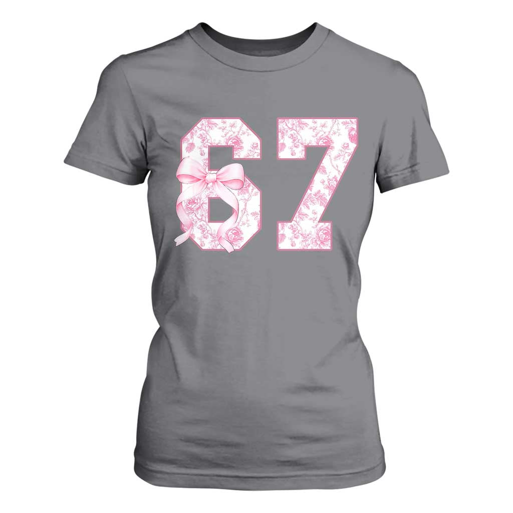Six Seven Coquette Girl T Shirt For Women Funny 67 Meme Gen Alpha Slang Pink Floral Bow Aesthetic TS10 Charcoal Print Your Wear