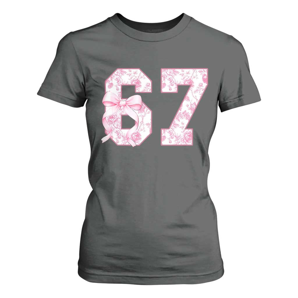 Six Seven Coquette Girl T Shirt For Women Funny 67 Meme Gen Alpha Slang Pink Floral Bow Aesthetic TS10 Dark Heather Print Your Wear