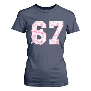 Six Seven Coquette Girl T Shirt For Women Funny 67 Meme Gen Alpha Slang Pink Floral Bow Aesthetic TS10 Navy Print Your Wear