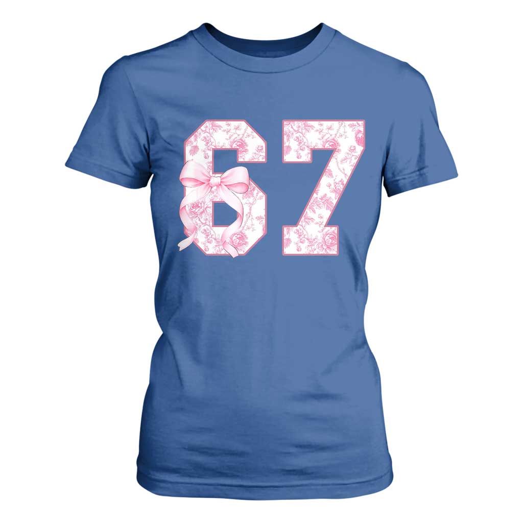 Six Seven Coquette Girl T Shirt For Women Funny 67 Meme Gen Alpha Slang Pink Floral Bow Aesthetic TS10 Royal Blue Print Your Wear
