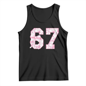Six Seven Coquette Girl Tank Top Funny 67 Meme Gen Alpha Slang Pink Floral Bow Aesthetic TS10 Black Print Your Wear