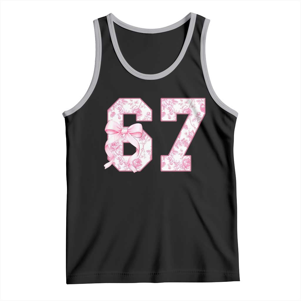 Six Seven Coquette Girl Tank Top Funny 67 Meme Gen Alpha Slang Pink Floral Bow Aesthetic TS10 Black Athletic Heather Print Your Wear
