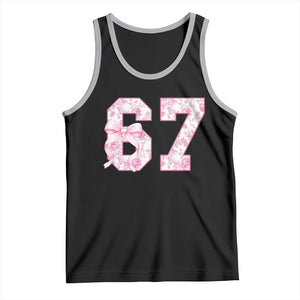 Six Seven Coquette Girl Tank Top Funny 67 Meme Gen Alpha Slang Pink Floral Bow Aesthetic TS10 Black Athletic Heather Print Your Wear