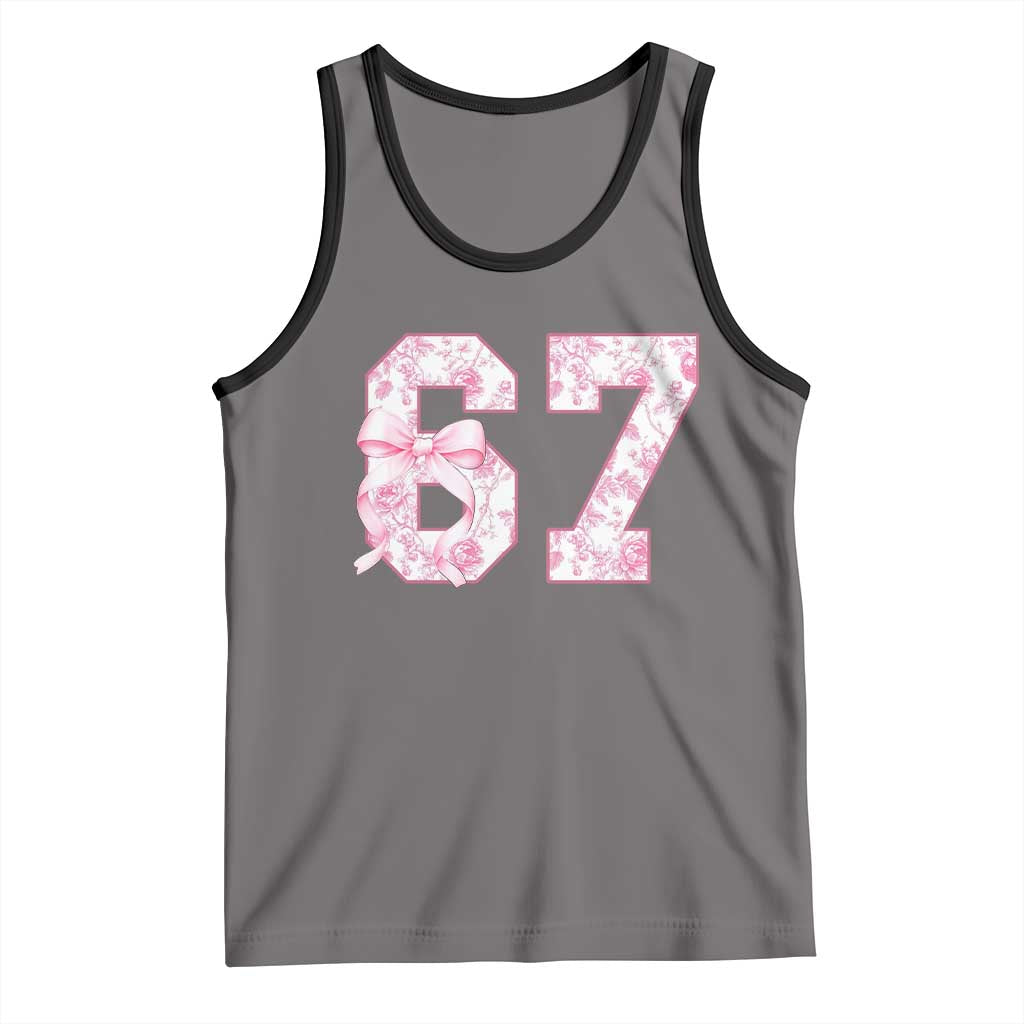 Six Seven Coquette Girl Tank Top Funny 67 Meme Gen Alpha Slang Pink Floral Bow Aesthetic TS10 Deep Heather Black Print Your Wear