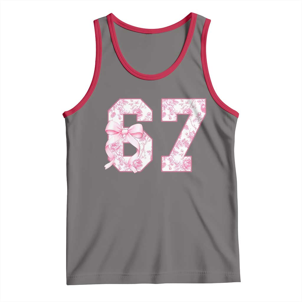 Six Seven Coquette Girl Tank Top Funny 67 Meme Gen Alpha Slang Pink Floral Bow Aesthetic TS10 Deep Heather Red Print Your Wear