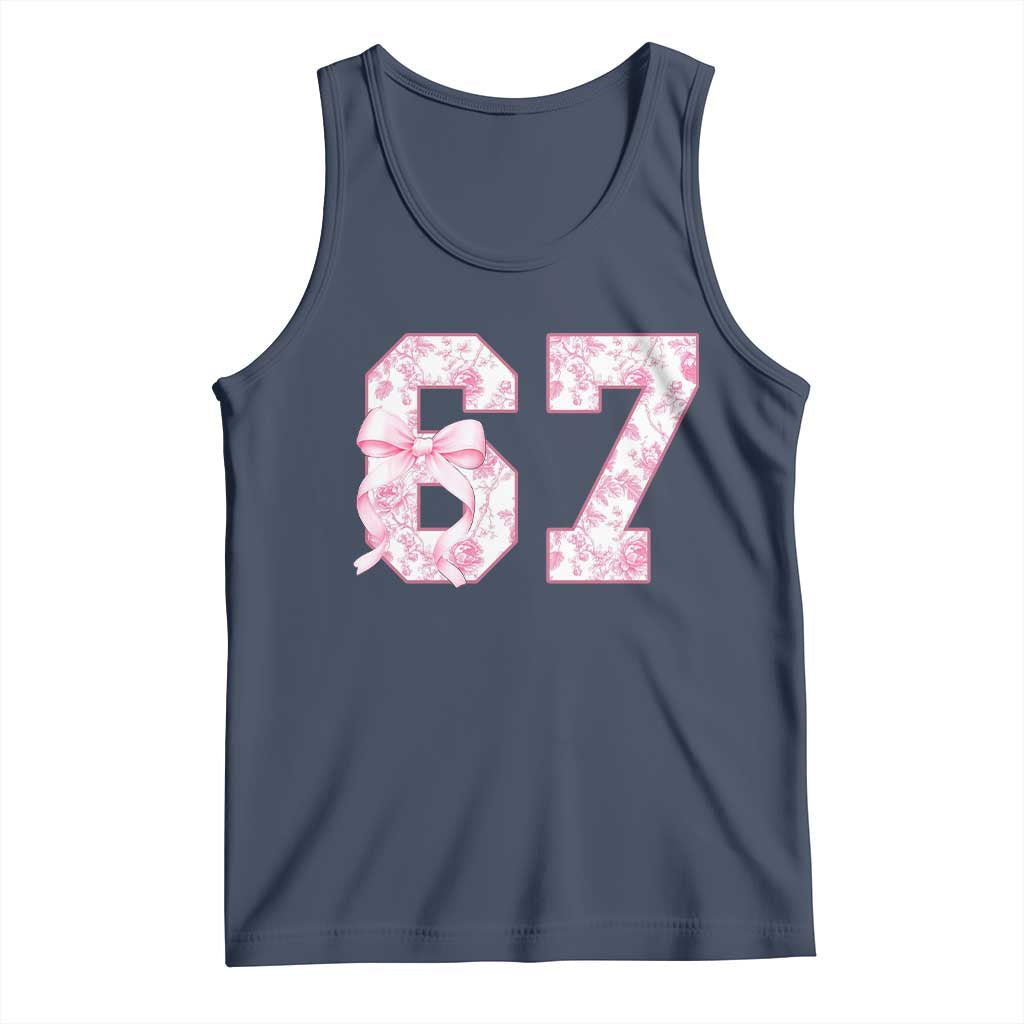 Six Seven Coquette Girl Tank Top Funny 67 Meme Gen Alpha Slang Pink Floral Bow Aesthetic TS10 Navy Print Your Wear