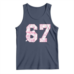 Six Seven Coquette Girl Tank Top Funny 67 Meme Gen Alpha Slang Pink Floral Bow Aesthetic TS10 Navy Print Your Wear