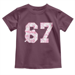 Six Seven Coquette Girl Toddler T Shirt Funny 67 Meme Gen Alpha Slang Pink Floral Bow Aesthetic TS10 Maroon Print Your Wear