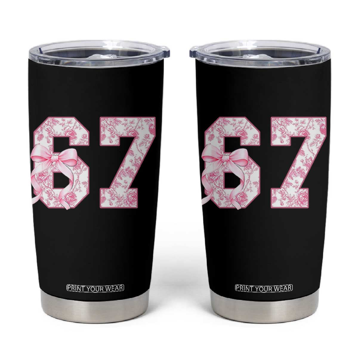 Six Seven Coquette Girl Tumbler Cup Funny 67 Meme Gen Alpha Slang Pink Floral Bow Aesthetic TS10 Black Print Your Wear