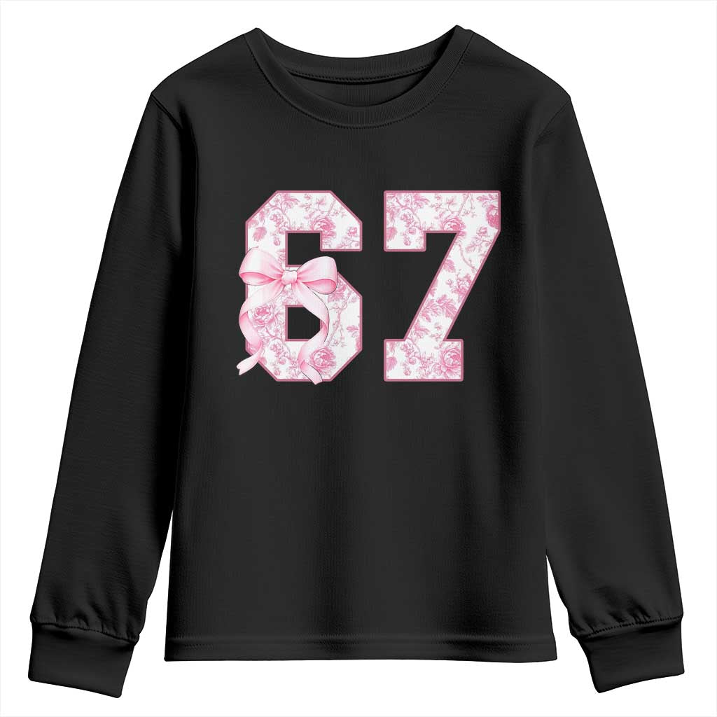 Six Seven Coquette Girl Youth Sweatshirt Funny 67 Meme Gen Alpha Slang Pink Floral Bow Aesthetic TS10 Black Print Your Wear
