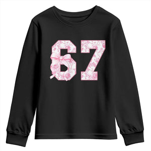 Six Seven Coquette Girl Youth Sweatshirt Funny 67 Meme Gen Alpha Slang Pink Floral Bow Aesthetic TS10 Black Print Your Wear