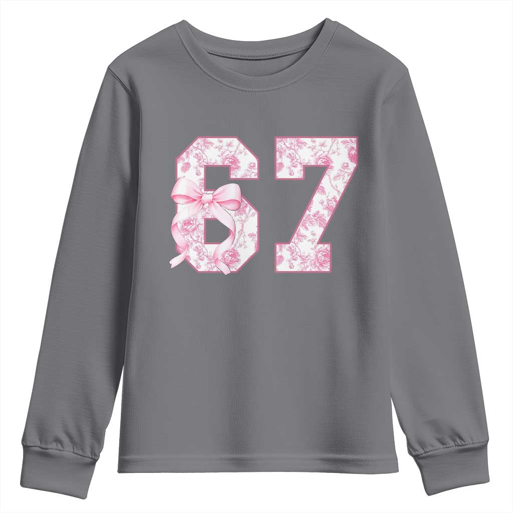 Six Seven Coquette Girl Youth Sweatshirt Funny 67 Meme Gen Alpha Slang Pink Floral Bow Aesthetic TS10 Charcoal Print Your Wear