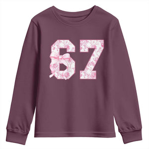 Six Seven Coquette Girl Youth Sweatshirt Funny 67 Meme Gen Alpha Slang Pink Floral Bow Aesthetic TS10 Maroon Print Your Wear