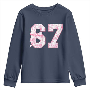 Six Seven Coquette Girl Youth Sweatshirt Funny 67 Meme Gen Alpha Slang Pink Floral Bow Aesthetic TS10 Navy Print Your Wear