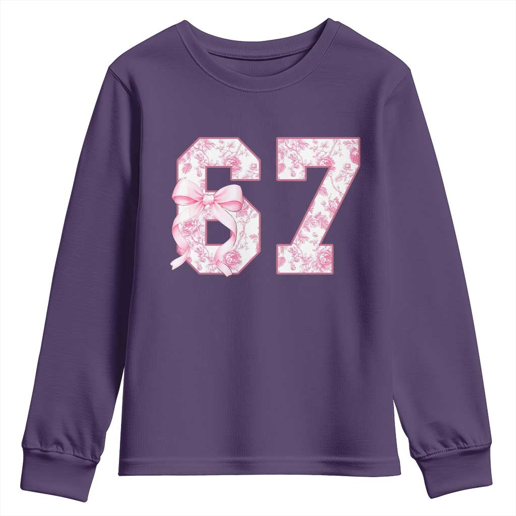 Six Seven Coquette Girl Youth Sweatshirt Funny 67 Meme Gen Alpha Slang Pink Floral Bow Aesthetic TS10 Purple Print Your Wear