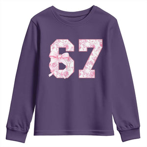 Six Seven Coquette Girl Youth Sweatshirt Funny 67 Meme Gen Alpha Slang Pink Floral Bow Aesthetic TS10 Purple Print Your Wear