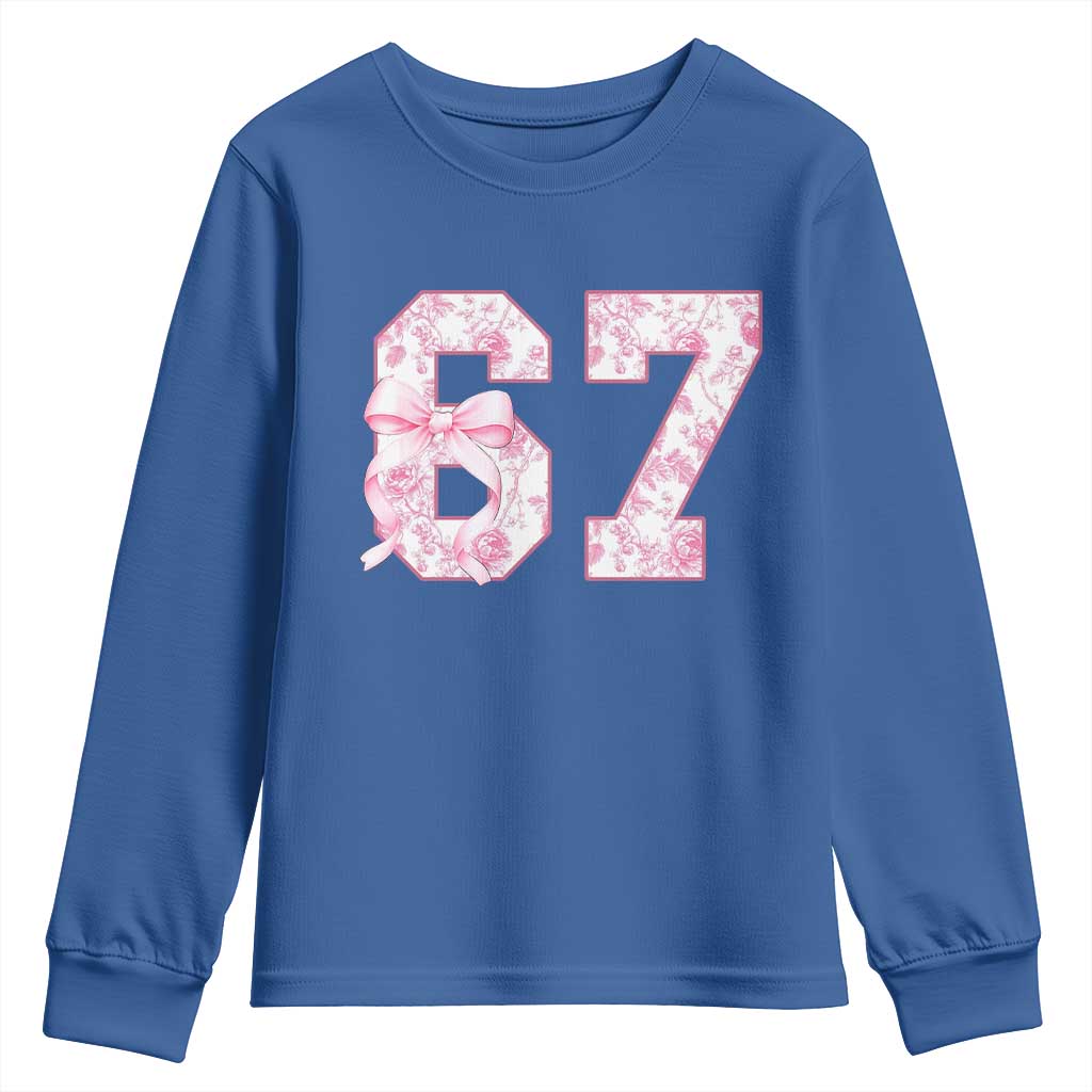 Six Seven Coquette Girl Youth Sweatshirt Funny 67 Meme Gen Alpha Slang Pink Floral Bow Aesthetic TS10 Royal Blue Print Your Wear