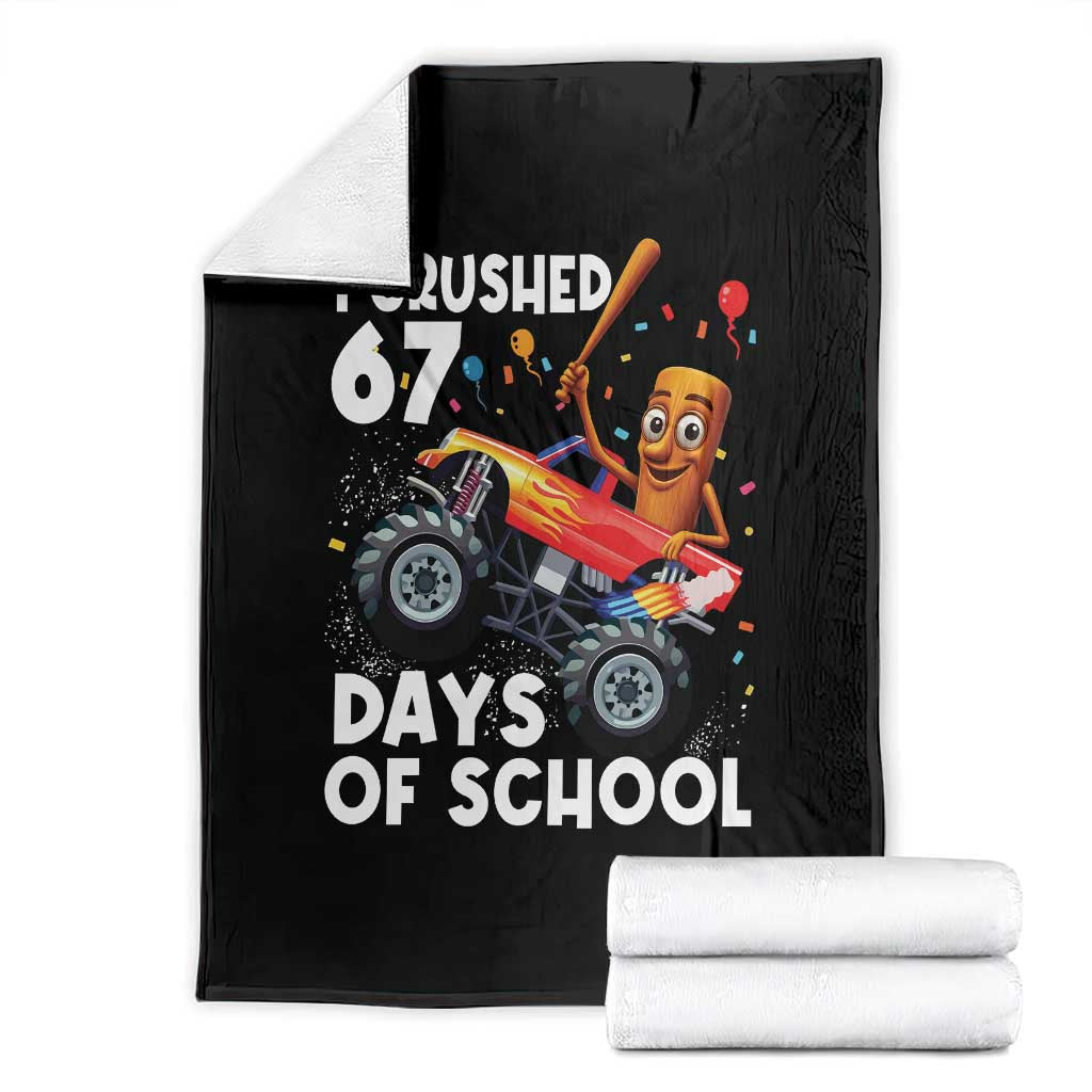 67 Days of School Monster Truck Throw Blanket 67th Day Boys Tung Tung Tung Sahur TS10 Black Print Your Wear