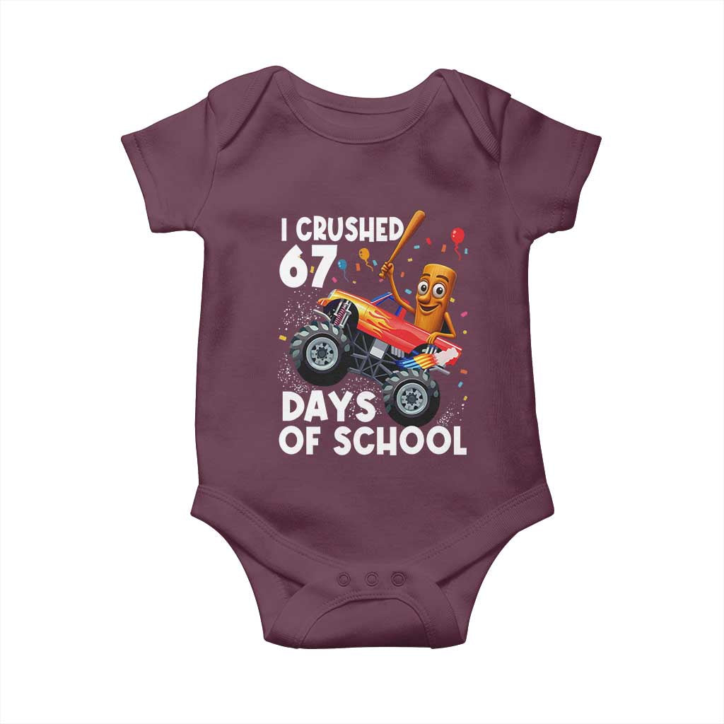 67 Days of School Monster Truck Baby Onesie 67th Day Boys Tung Tung Tung Sahur TS10 Maroon Print Your Wear