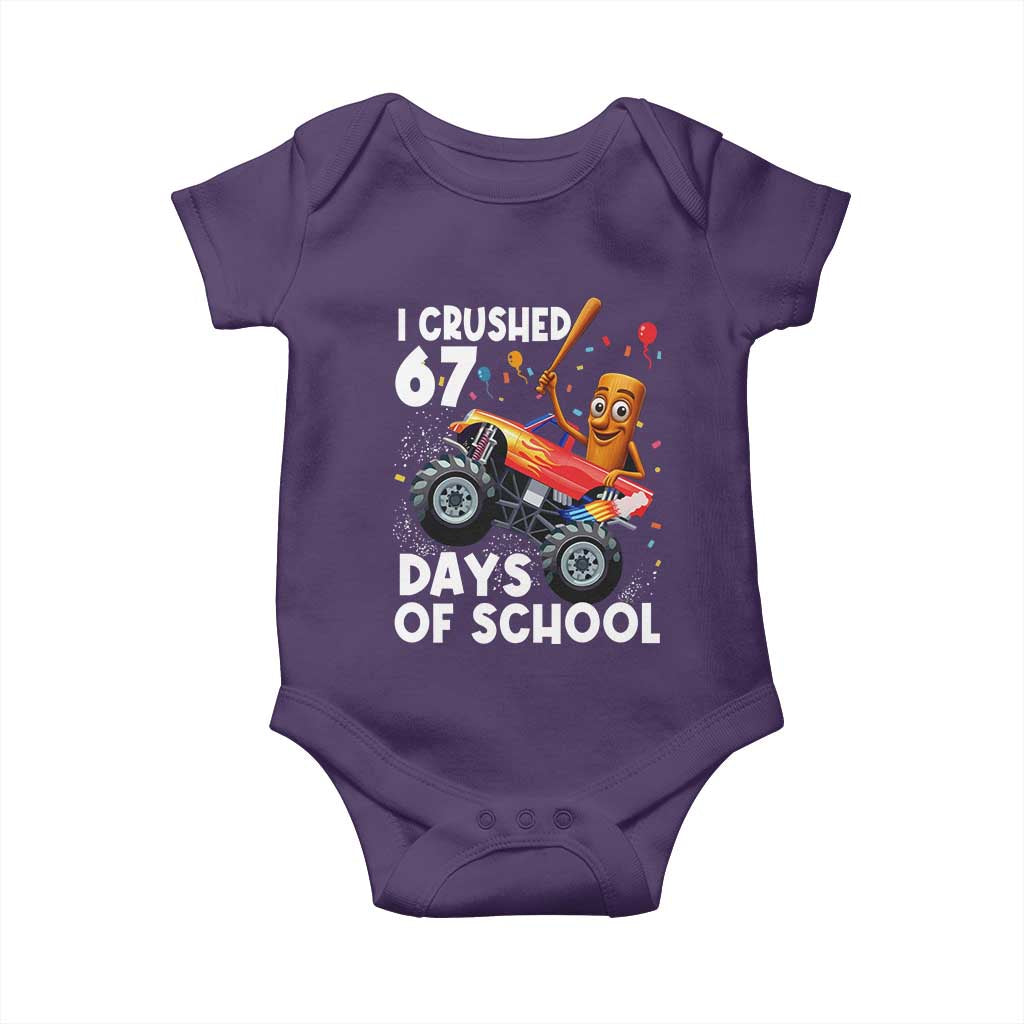 67 Days of School Monster Truck Baby Onesie 67th Day Boys Tung Tung Tung Sahur TS10 Purple Print Your Wear