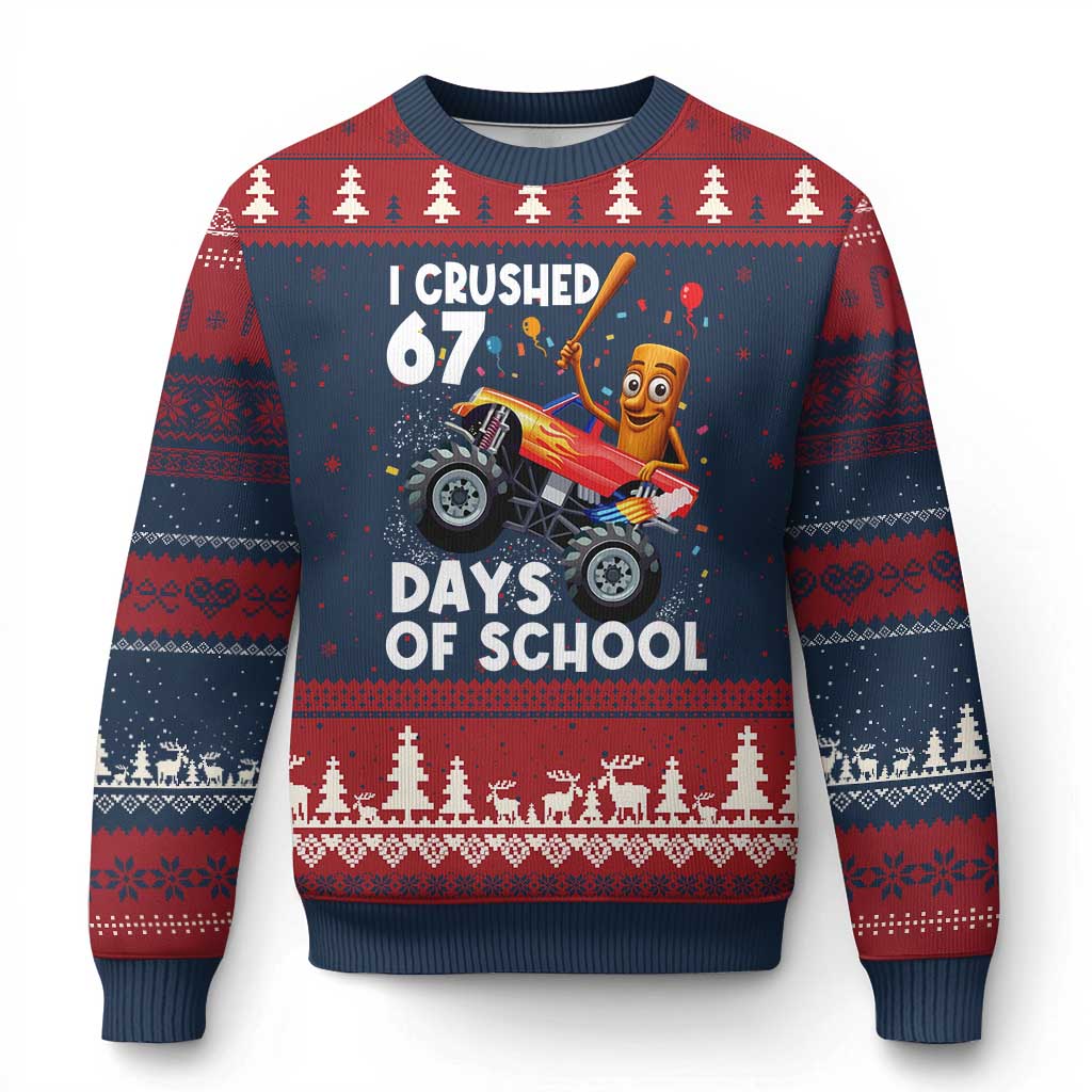 67 Days of School Monster Truck Ugly Christmas Sweater 67th Day Boys Tung Tung Tung Sahur TS10 Navy Red Print Your Wear