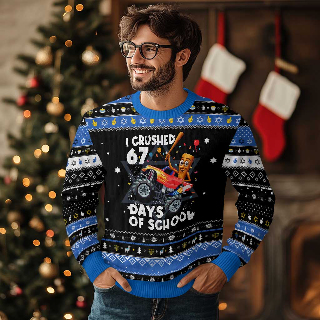 67 Days of School Monster Truck Hanukkah Ugly Sweater 67th Day Boys Tung Tung Tung Sahur TS10 Black Blue Print Your Wear