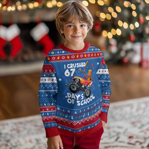 67 Days of School Monster Truck Hanukkah Ugly Sweater 67th Day Boys Tung Tung Tung Sahur TS10 Blue Red Print Your Wear