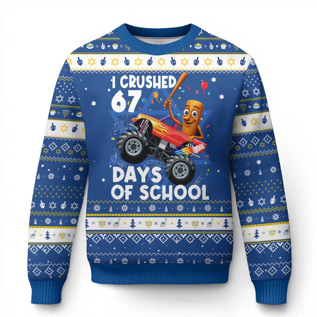 67 Days of School Monster Truck Hanukkah Ugly Sweater 67th Day Boys Tung Tung Tung Sahur TS10 Blue White Print Your Wear