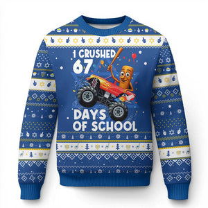 67 Days of School Monster Truck Hanukkah Ugly Sweater 67th Day Boys Tung Tung Tung Sahur TS10 Blue White Print Your Wear