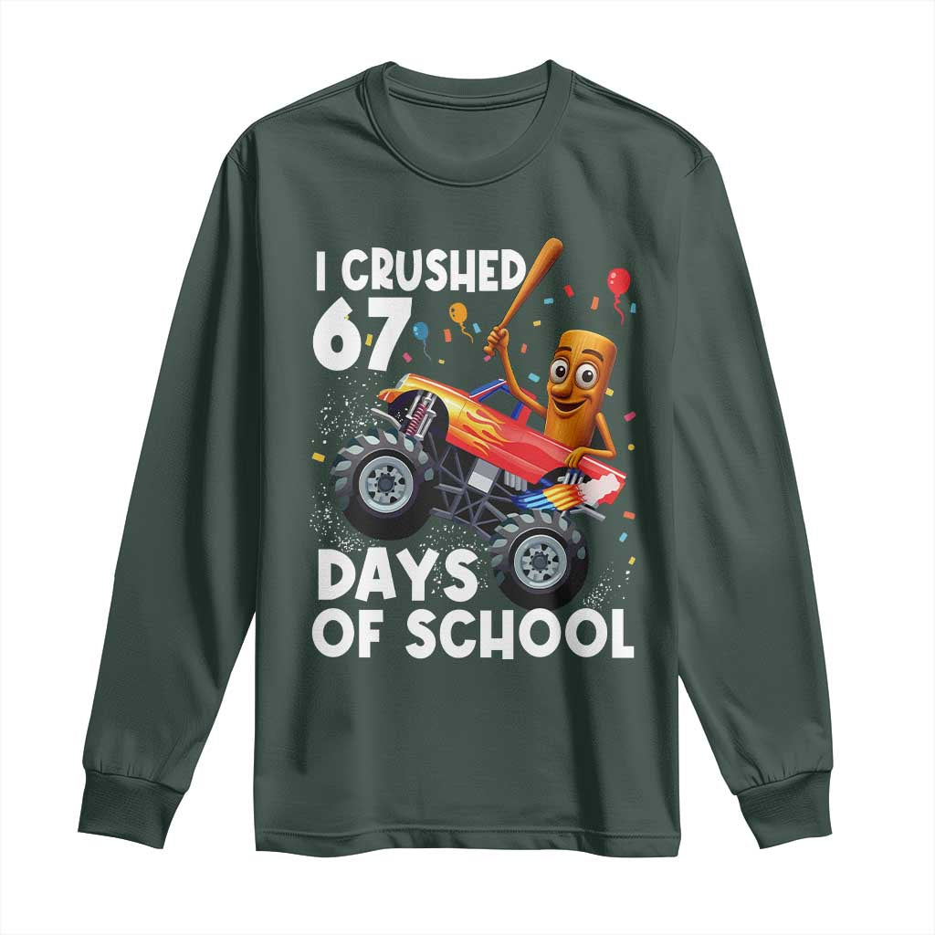 67 Days of School Monster Truck Long Sleeve Shirt 67th Day Boys Tung Tung Tung Sahur TS10 Dark Forest Green Print Your Wear