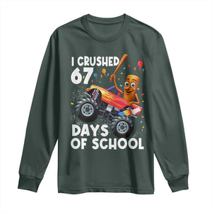 67 Days of School Monster Truck Long Sleeve Shirt 67th Day Boys Tung Tung Tung Sahur TS10 Dark Forest Green Print Your Wear