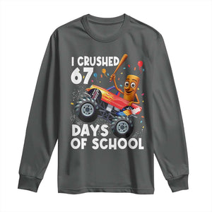 67 Days of School Monster Truck Long Sleeve Shirt 67th Day Boys Tung Tung Tung Sahur TS10 Dark Heather Print Your Wear